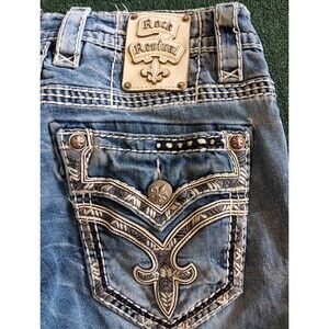 Rock Revival Mikael Slim Boot Cut Jean Size 30 Medium Wash Distressed 31" Inseam
